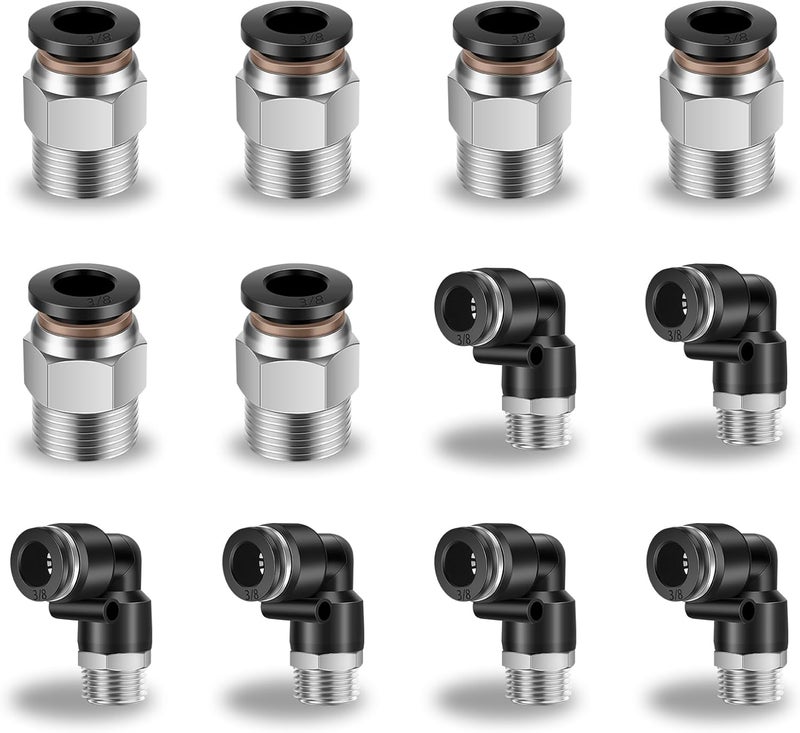 cnaodun 12 Pcs Push to Connect Fittings 3/8 Inch Tube OD x 3/8 Inch NPT Thread Pneumatic Male Straight and Elbow Quick Connect Air line fittings - Image 1